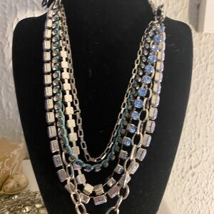 Elegant LOFT Silver and Blue Multi-Strand Statement Necklace